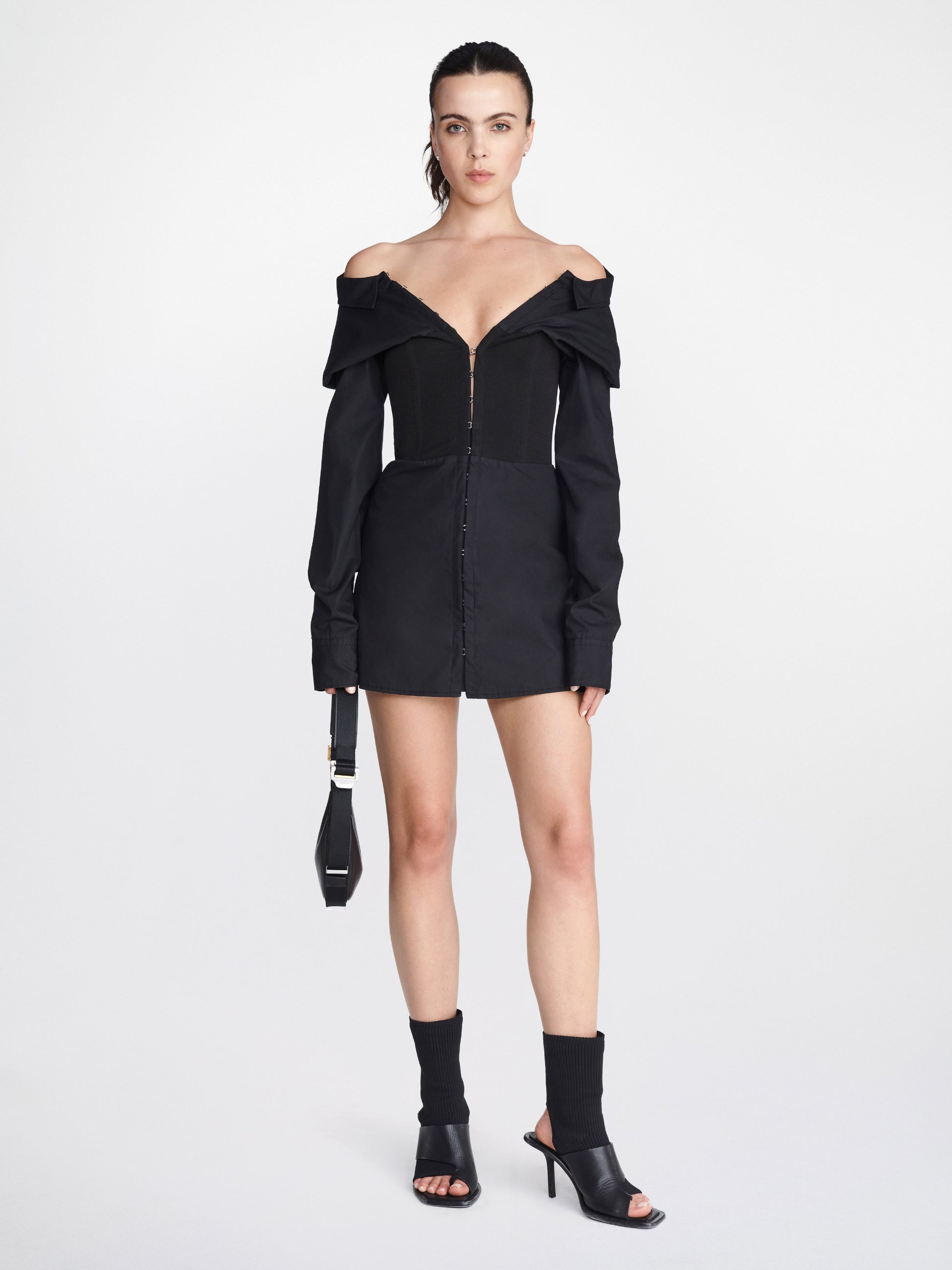 DION LEE Hook Tube Shirt Dress Black